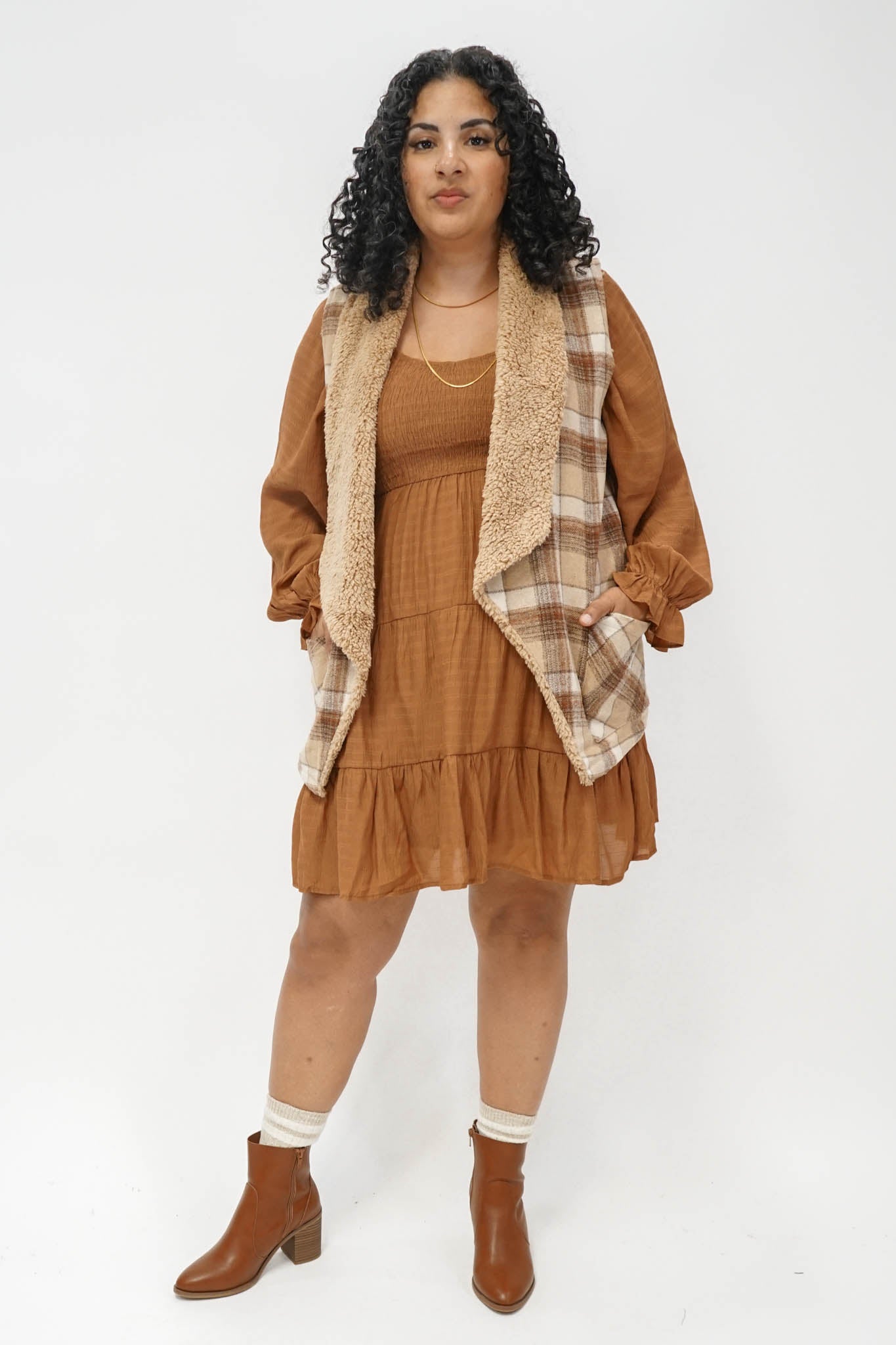 Beth Plaid Sherpa Lined Wide Collar Vest