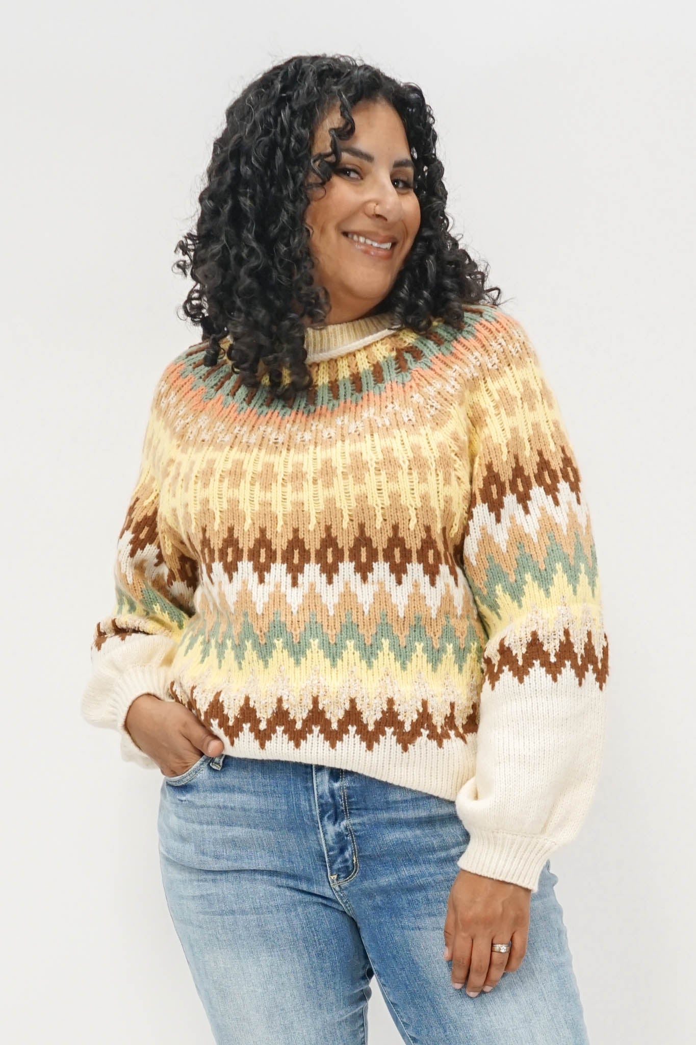 Finley Fair Isle Sweater in Ivory Mix