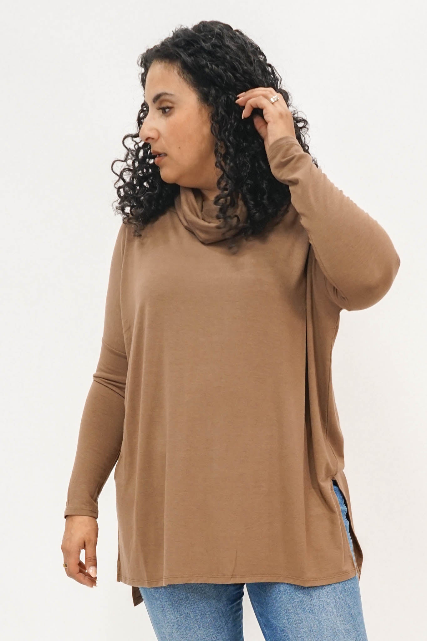 Laurie Cowl Neck Hi-Low Long Sleeve Top