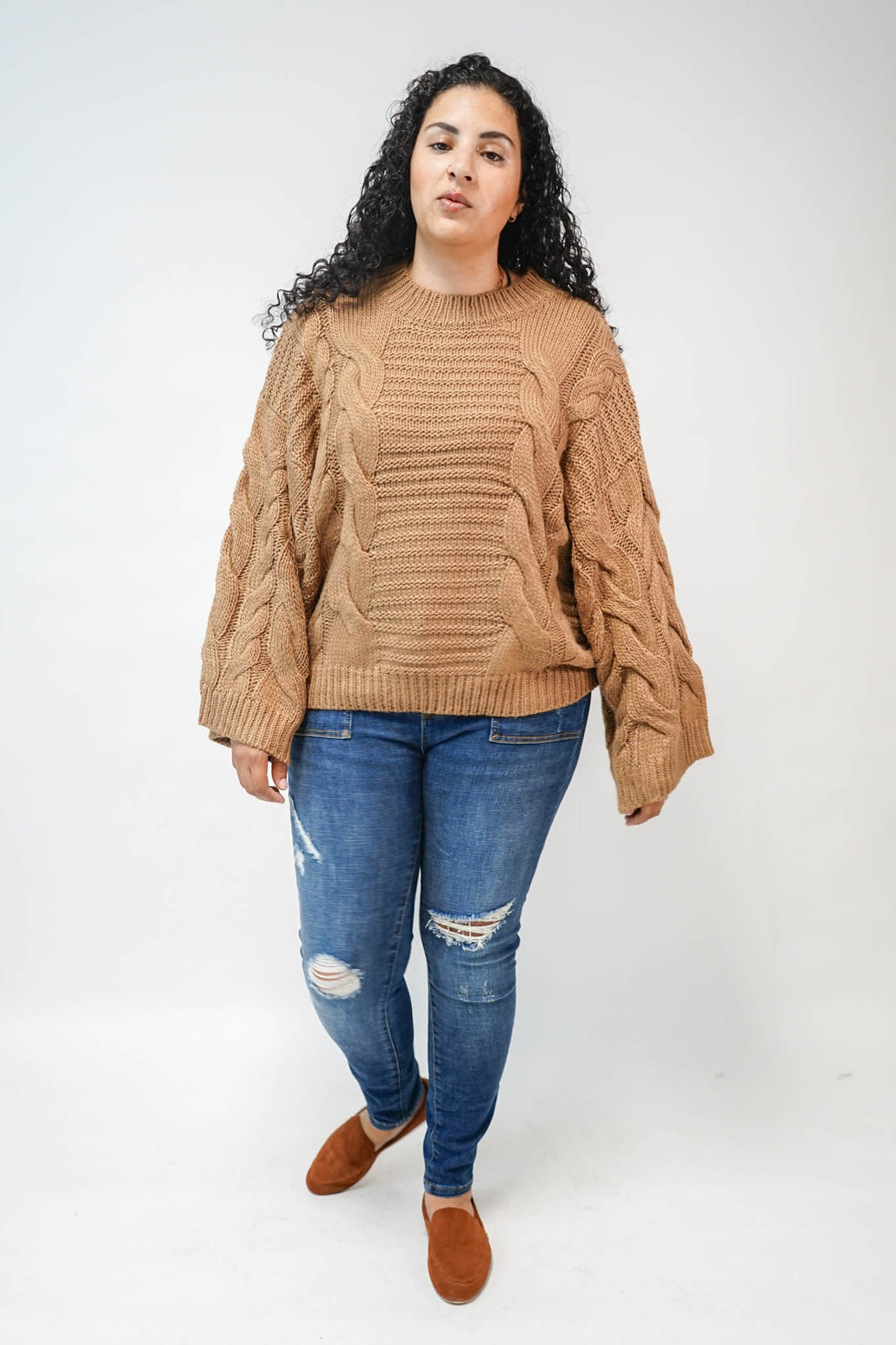 Mary Bell Sleeve Cable Knit Sweater in Camel — Good Morrow Co