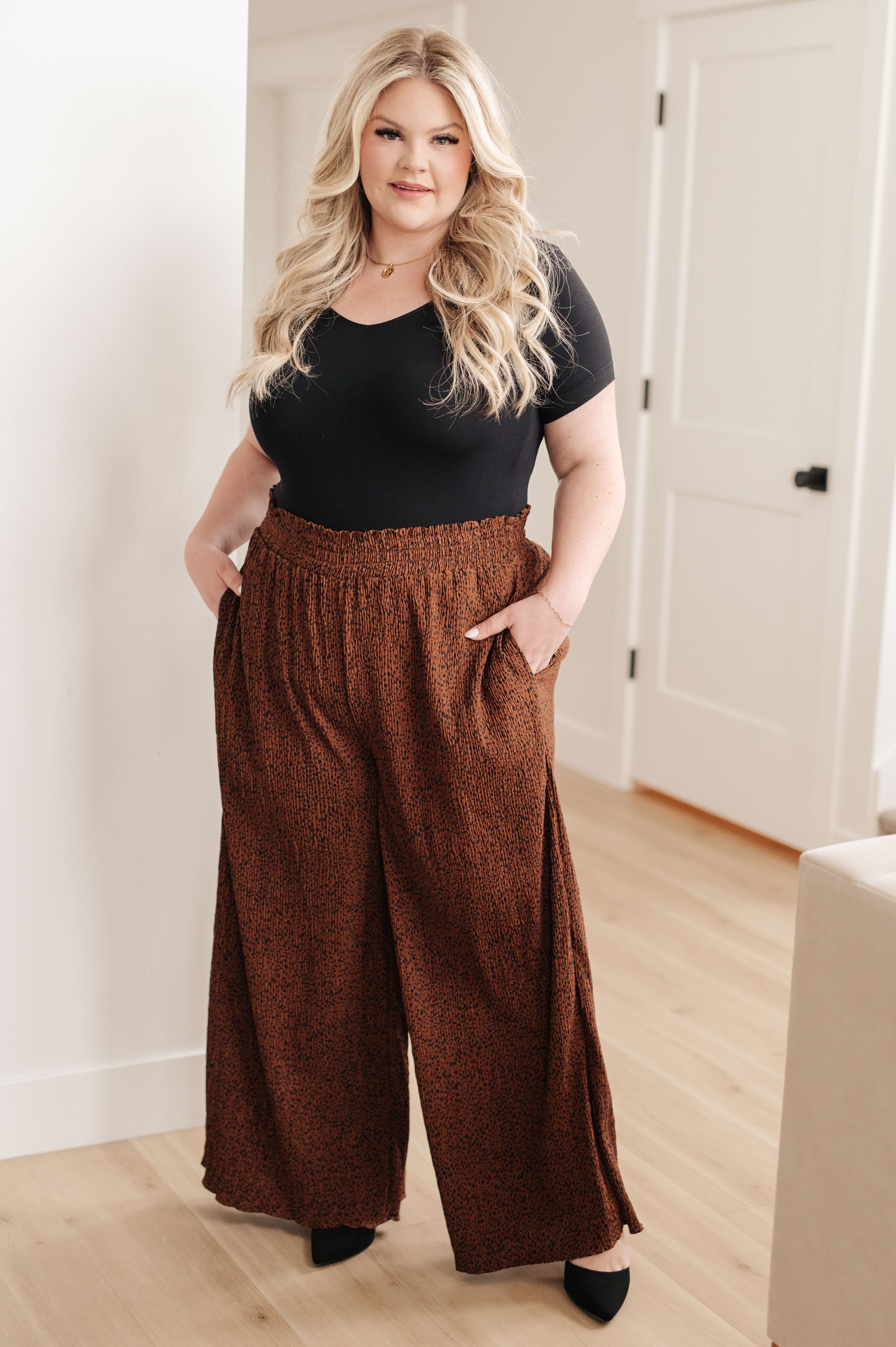 Hilldale High Rise Wide Leg Pants in Brown