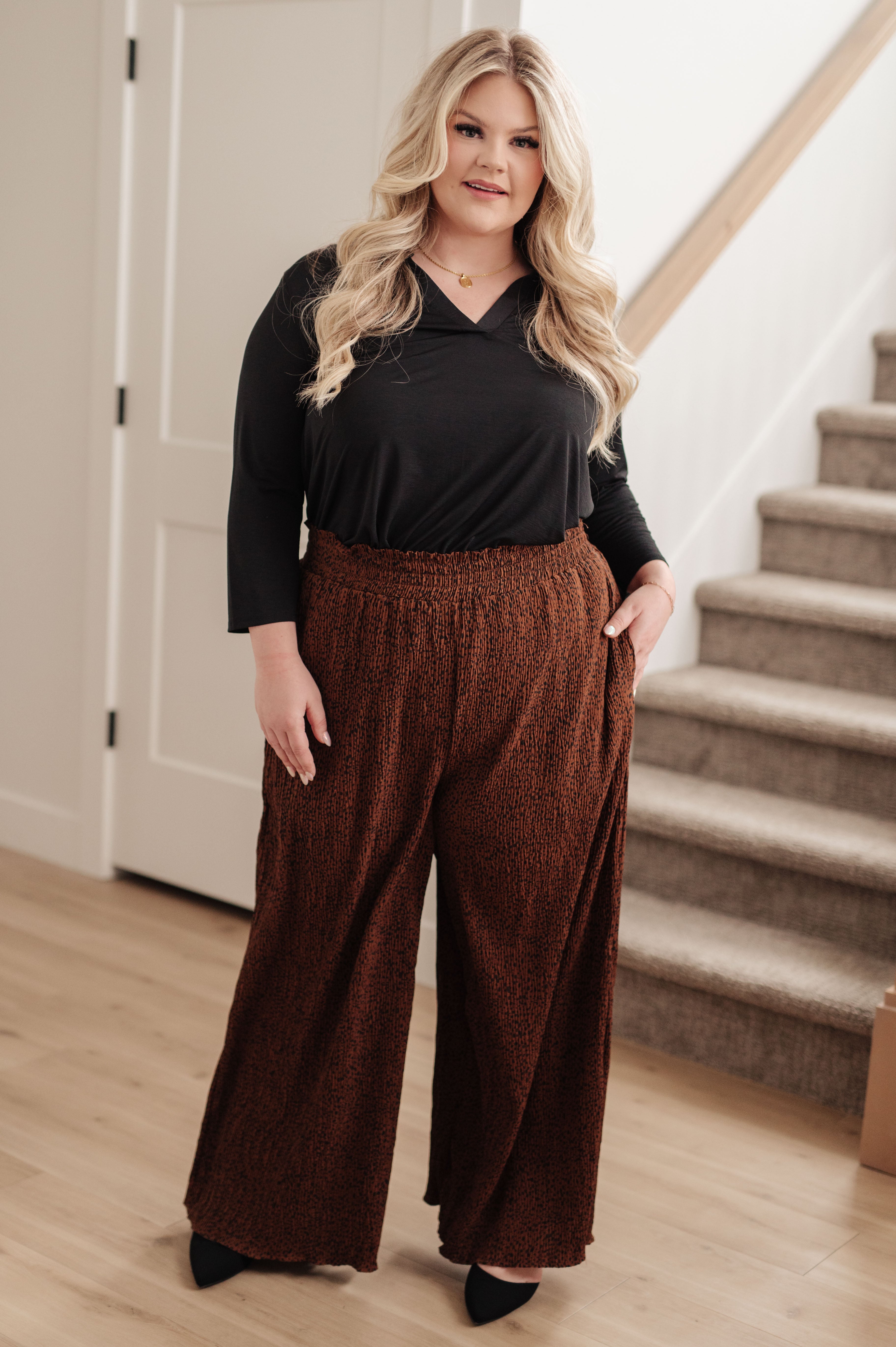 Hilldale High Rise Wide Leg Pants in Brown