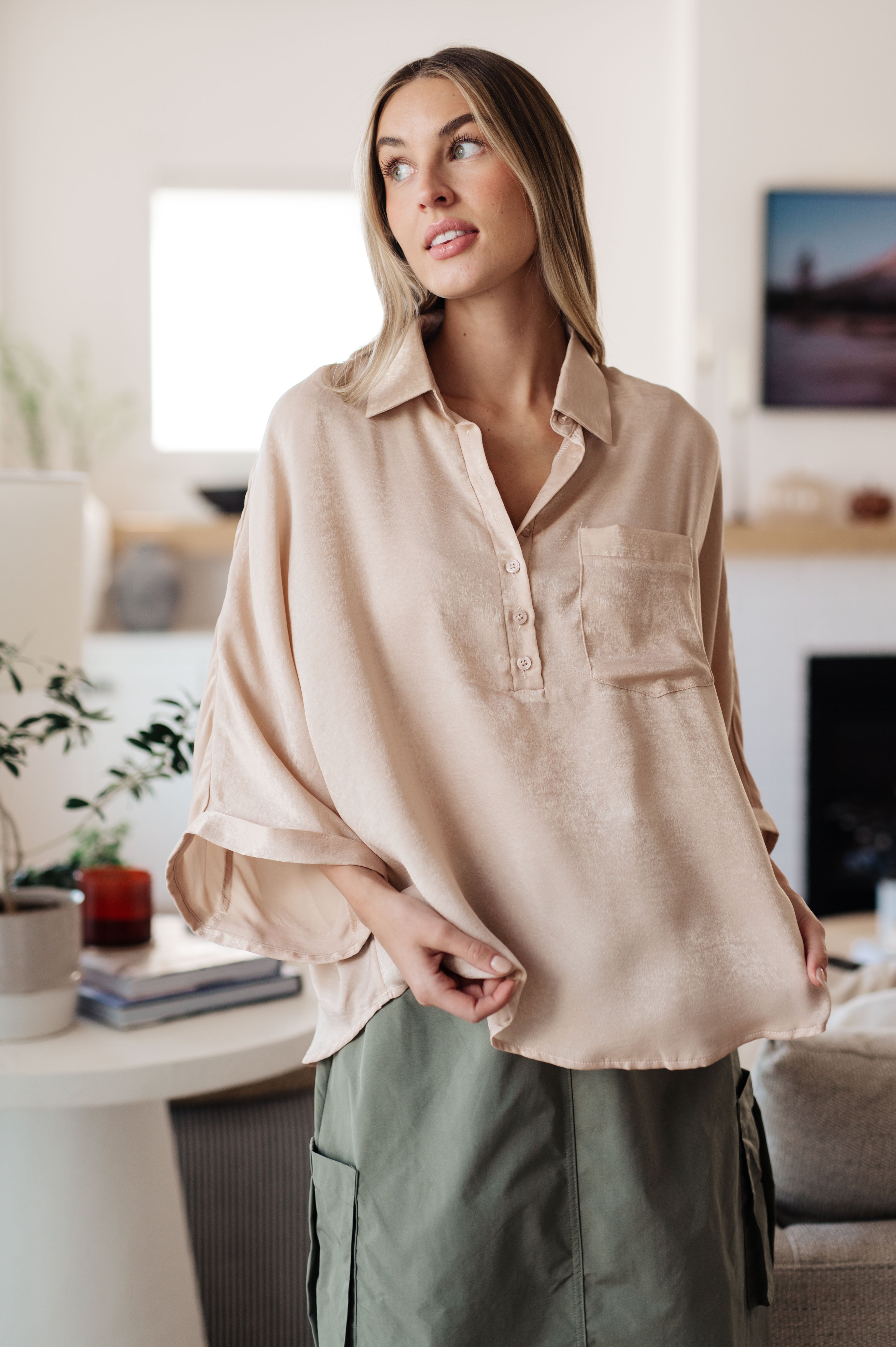 Agatha Oversized Dolman Sleeve Top in Champagne