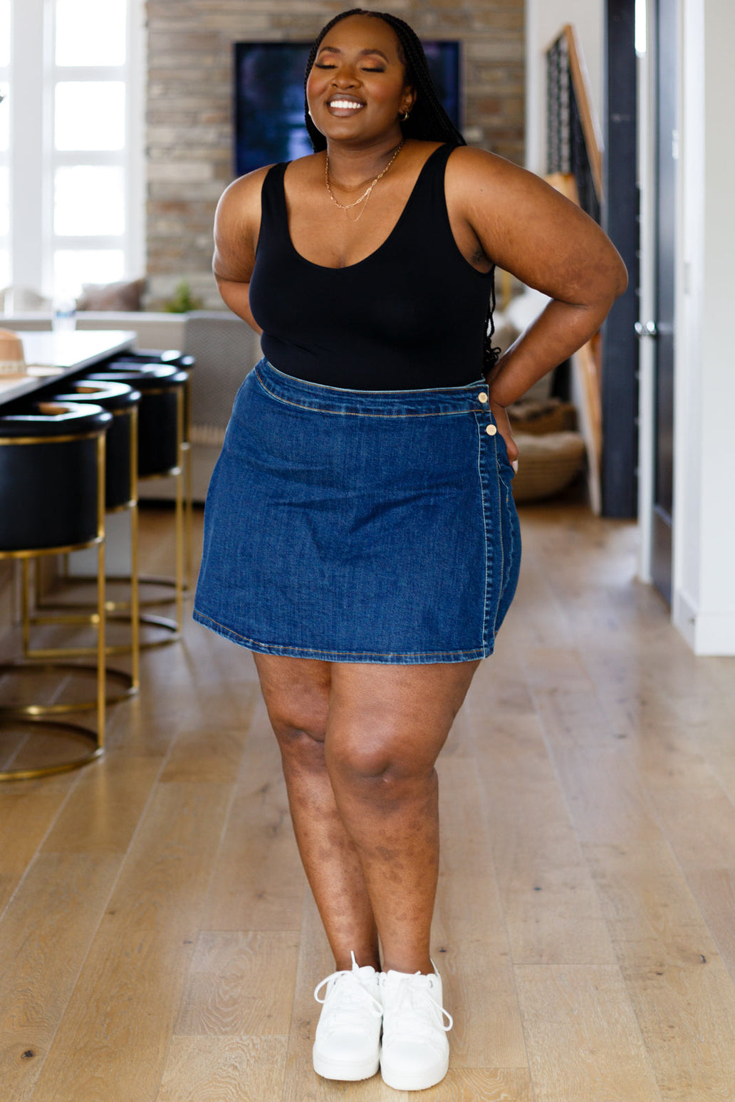 Polly High Waist Overlap Denim Skort | Good Morrow Co