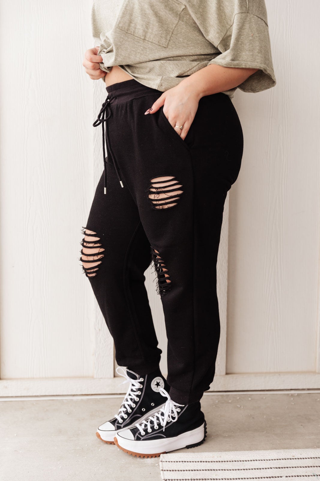 RESTOCKED | Lazy Days Distressed Joggers in Black