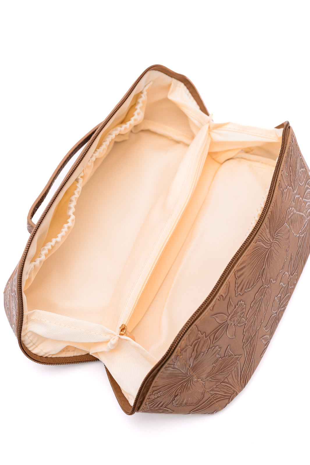 Floral Embossed Large Capacity Cosmetic Bag in Cream