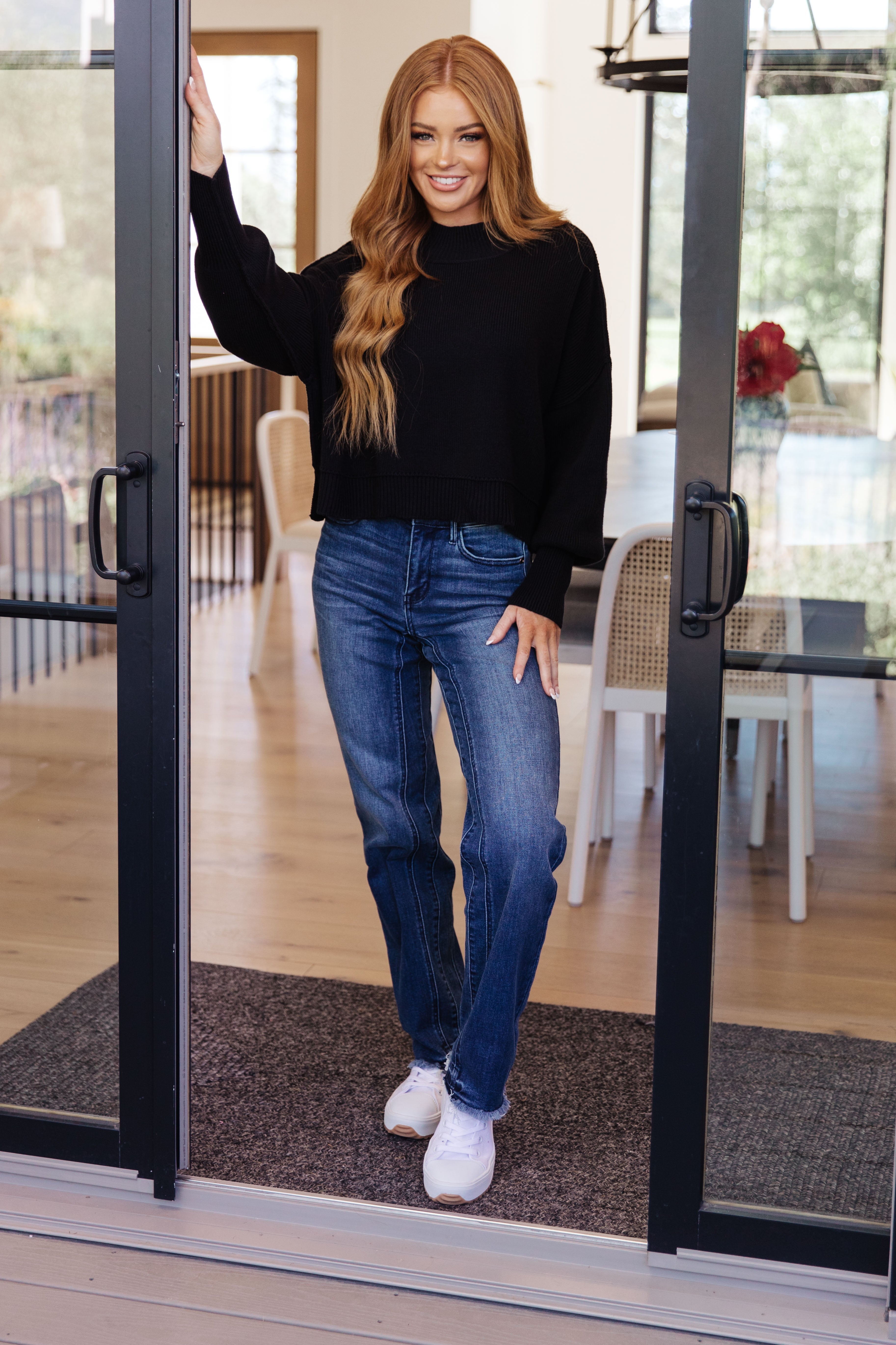 Maggie Mock Neck Cropped Sweater in Black