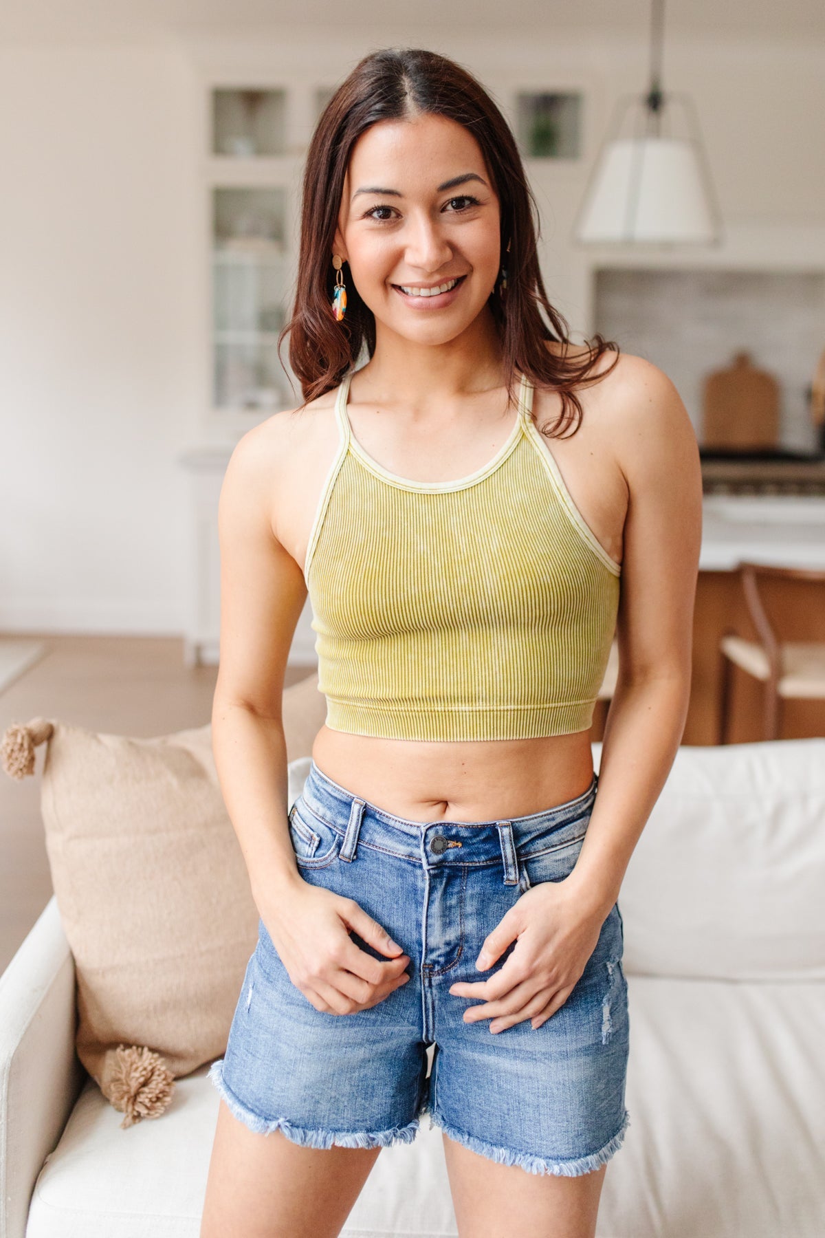 Staple Ribbed Racerback Cropped Cami In Mustard