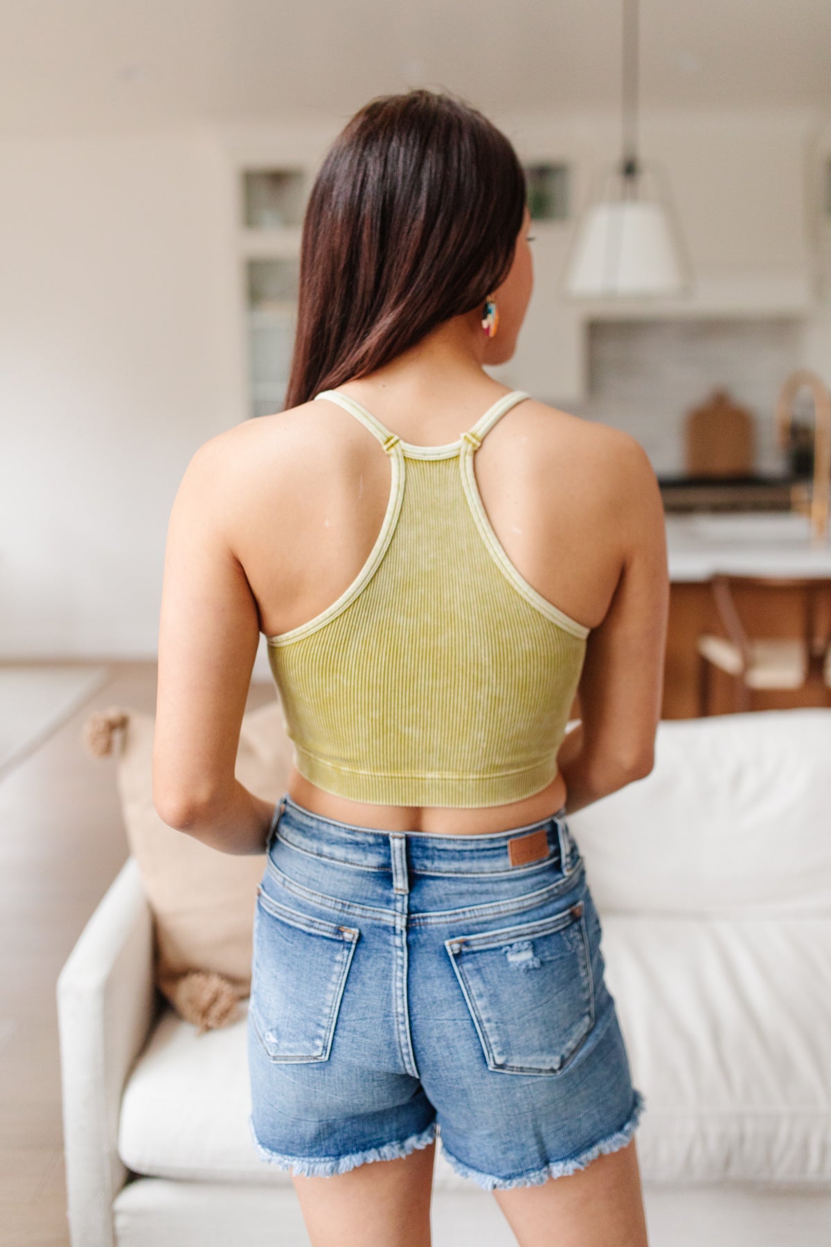 Staple Ribbed Racerback Cropped Cami In Mustard