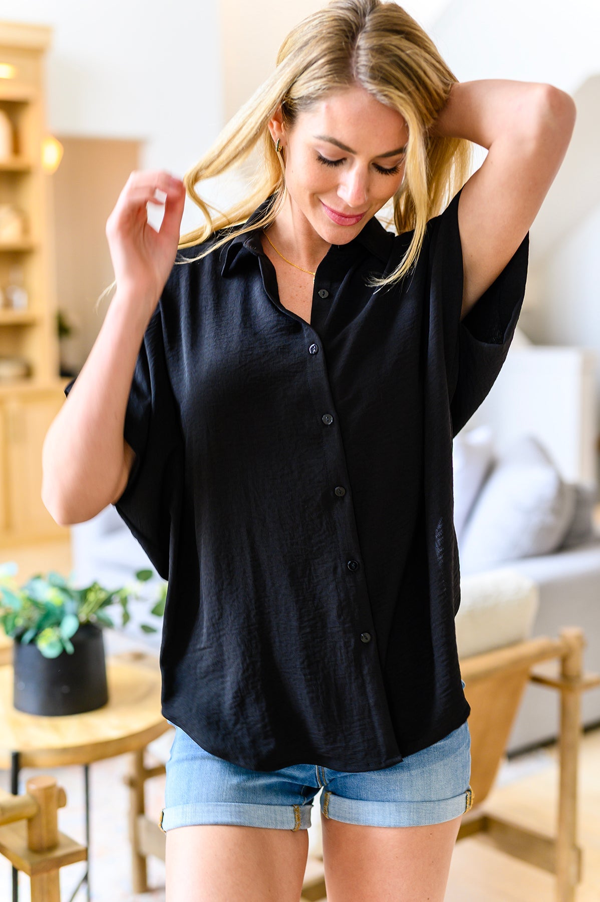 Tandy Button Down Blouse in Black