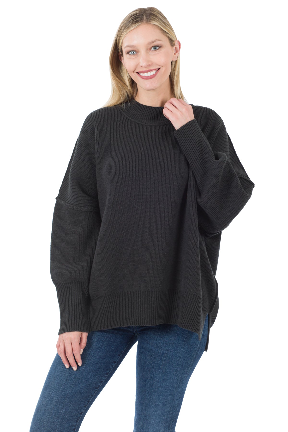 Margot Mock Neck Sweater in Black