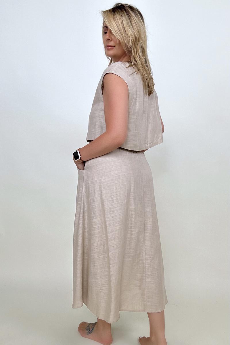 Skye Sleeveless Linen Top And Skirt Set